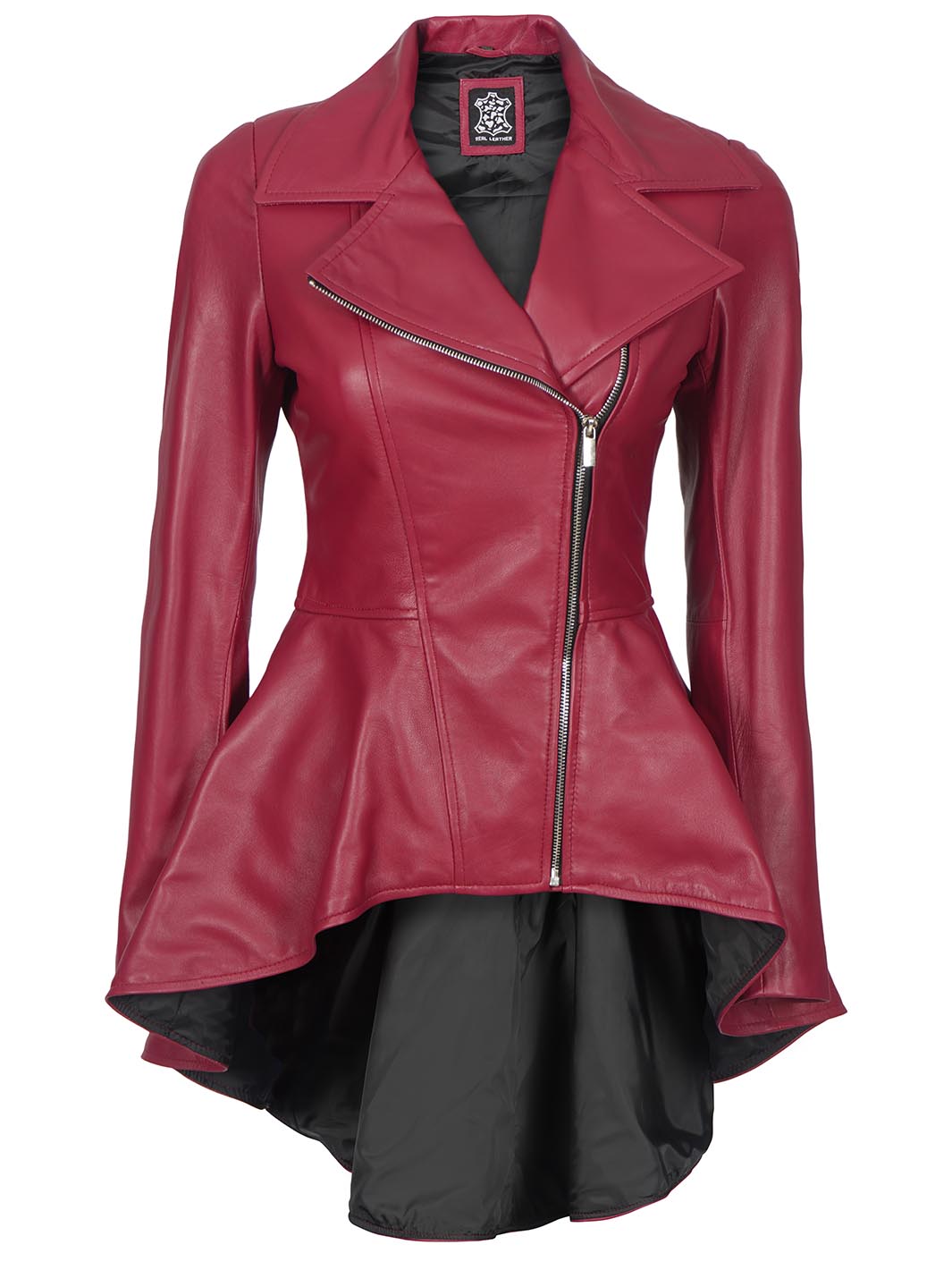 Womens Pink Peplum Biker Real Lambskin Leather Jacket