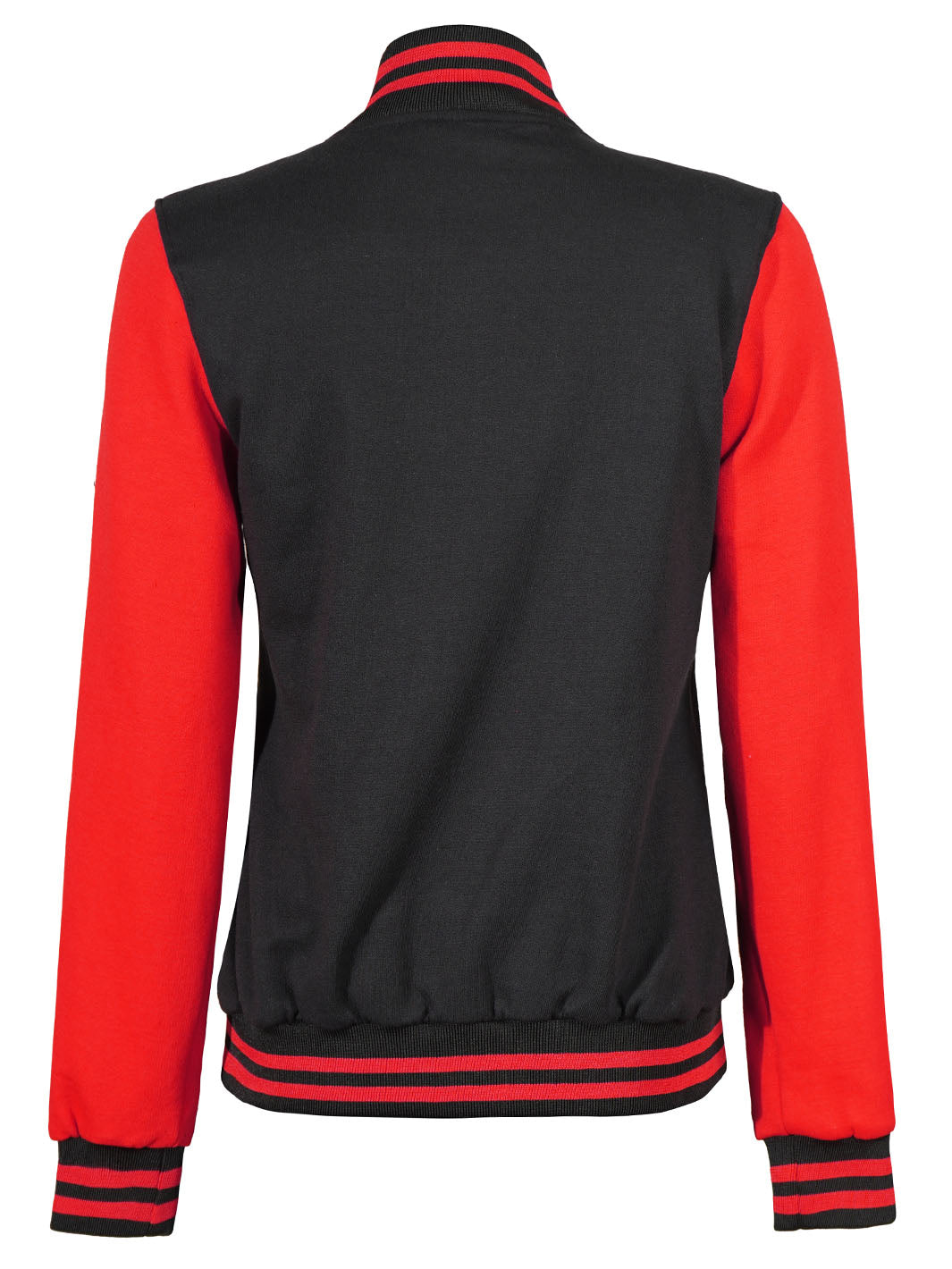 womens red and black plain varsity jacket