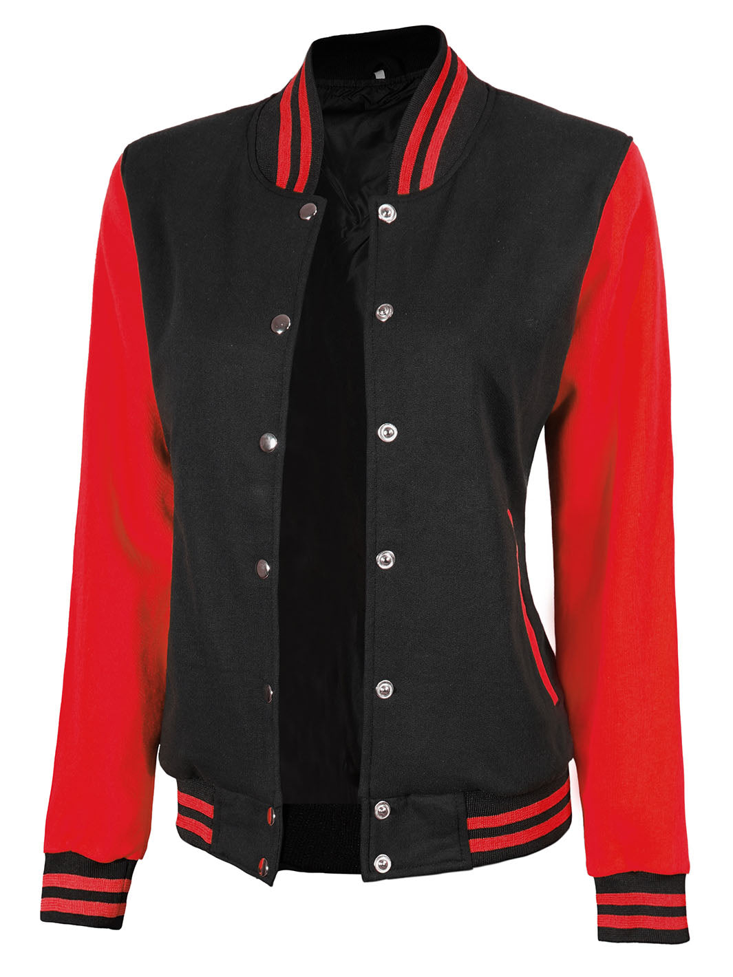 womens red and black varsity jacket