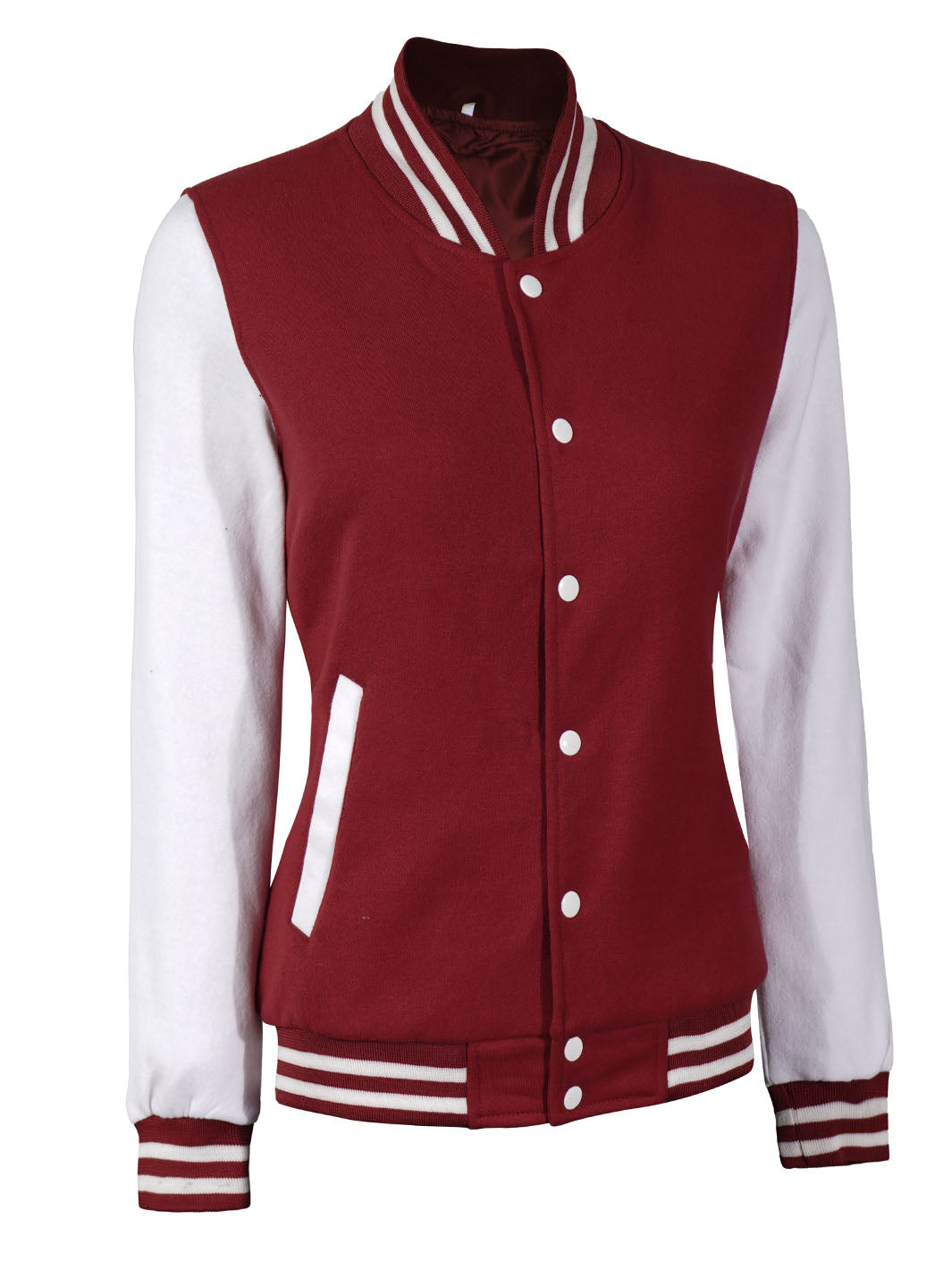 Womens White & Maroon Plain Varsity