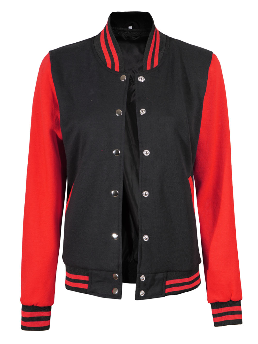 womens red and black varsity jacket